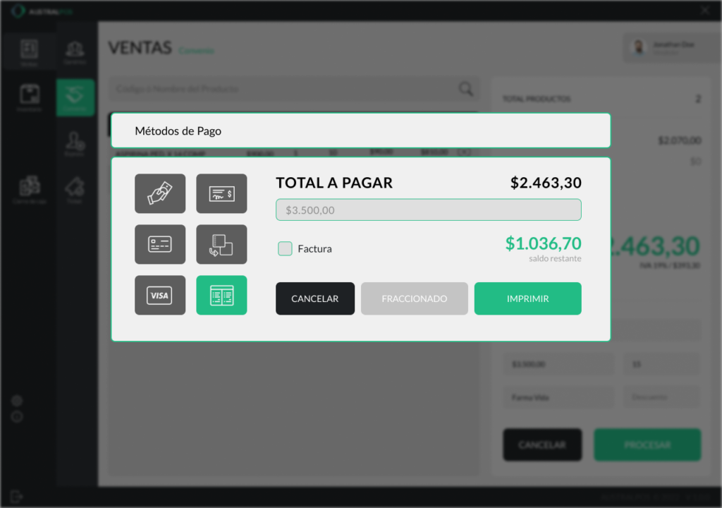 Payment methods - Sales desktop app